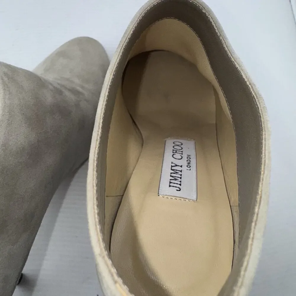 Jimmy Choo Taupe Suede Ankle Booties 37.5 (7.5US) High Heel Stiletto Zip Italy